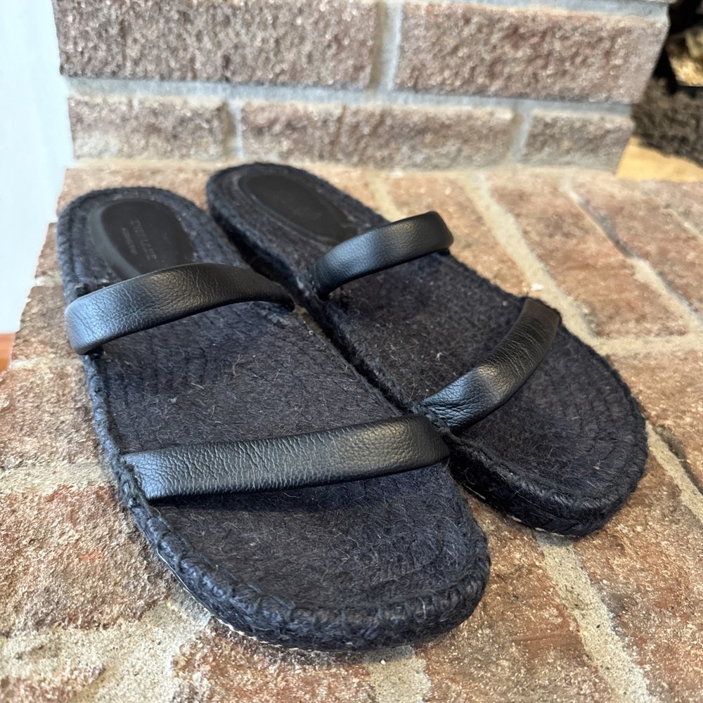 EVERLANE Shoes The Espadrille Sandal 10 Black Leather‎ Jute Strappy Flat #0013